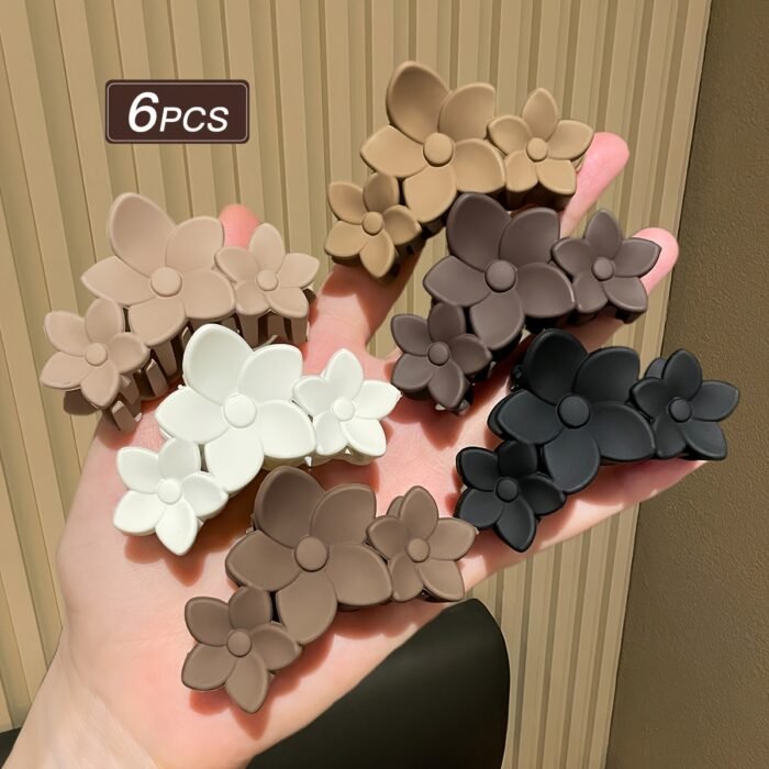 6pcs Women's Style, Multiple Colors, Stylish and Minimalist Medium Flower Shark Clips, Suitable for Daily Use, Gift Hair Accessories - Image 6