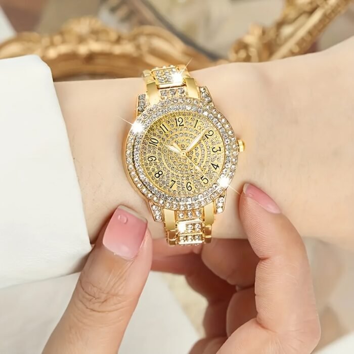 [Single-piece Luxurious Quartz Watch] Luxurious Single-piece Ladies' Fashion Quartz Watch With A Golden Dial And Golden Hands, Perfect For Eid And Mother's Day Gifts. - Image 6
