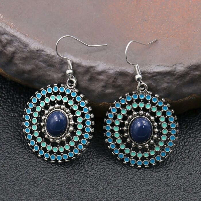 Elegant Blue Enamel Drop Earrings - French-Inspired, Stainless Steel Posts, Ideal for Weddings & Parties, Women's Boho-Chic Oval Studs, Pair - Image 5