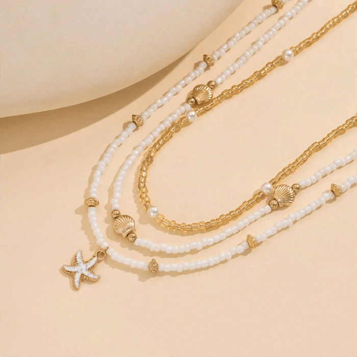 3pcs Dainty Layered Necklace Set for Women- Resin Material Handmade Seaside Shell & Starfish Pendant Multilayer, Perfect for Summer Beach Vacation, Beach Accessories - Image 4