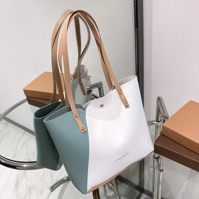Women's Lightweight Tote Bag - Minimalist Magnetic Closure Large Capacity Shoulder Bag for Office, College, Commute - White, Pink, Black, Everyday Carry, Sleek Handbag, Durable Construction, Spacious Handbag, Working Professionals - Image 3