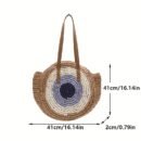 Large Capacity Woven Tote Bag - Stylish Beige & Blue Striped Beach Handbag with Floral Accents, Zip Closure, Perfect for Vacation or Everyday Use