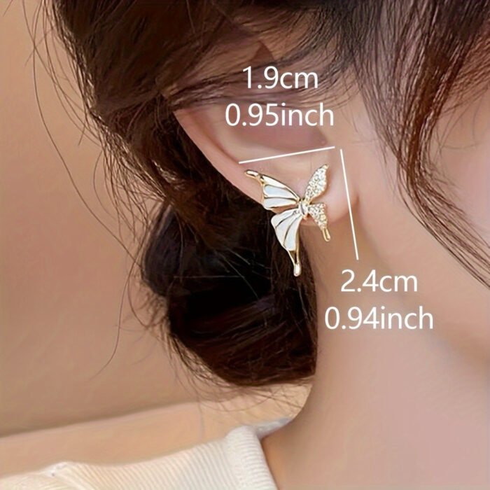 Elegant Butterfly Stud Earrings for Women - Stainless Steel Posts, Alloy with Rhinestone Accents, Perfect for Casual Attire - Image 8