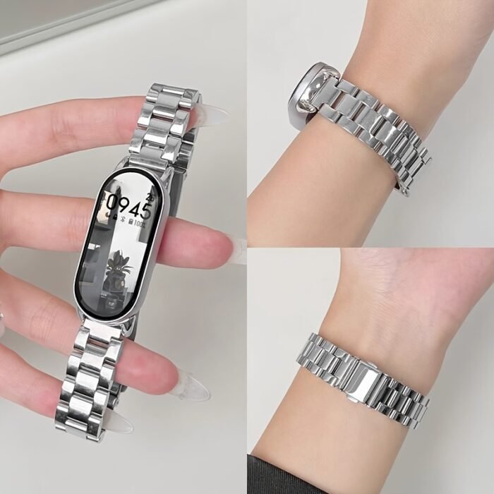 Xiaomi Band Slim Version Three-Steel Band, Suitable for Xiaomi Band 9 and Xiaomi Band 8, NFC Version Compatible, Women'S Fashionable Temperament Watch Strap, Starlight Color/Silvery/Black, Stainless Steel Wristband, Butterfly Buckle Design Watch Strap, Watch Replacement Strap, Fashionable Classic Women'S Watch Strap, with Watch Band Adjustment and Disassembly Too - Image 6