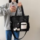 Women'S Black & Beige Two-Tone Adjustable Strap Tote Bag - Foldable, Zipper Closure, Removable Pouch, Polyester Lining, Machine Washable, Everyday Commute Bag|Foldable Tote Bag|Zippered Closure, Tote Bag
