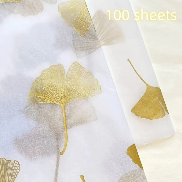 100 Sheets of Elegant Golden Ginkgo Leaf Design Tissue Paper, 50.8cm x 35.56cm Gift Wrapping Paper for Weddings, Valentine'S Day, Birthdays, Crafts, and Party Decorations - Ideal for Gift Bags and Party Favors, Gift Wrapping Paper | Elegant Gift Wrapping | Decorative Tissue Paper, Gift Wrapping Supplies - Image 5