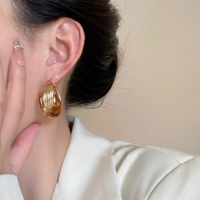 Elegant Golden-Tone Textured Hoop Earrings for Women - Perfect for Parties, Daily Wear & Special Occasions, Banquets, Music Festival, Travel Photography - Image 7