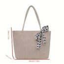 Women's Summer Tote Bag - Straw-Weave Fabric with Polka Dot Bow & Daisy Embellishment, Spacious Beige Handbag with Golden-Tone Buttons, Includes Detachable Crossbody Strap for Casual or Formal Outings, Strawlike Texture, Goldtone Hardware