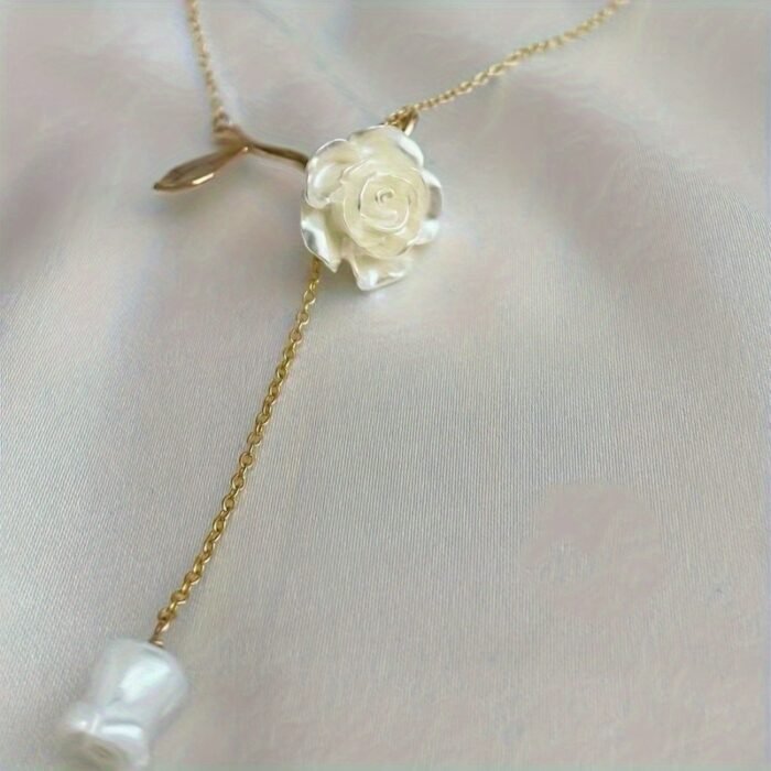 French-Inspired Rose Necklace with Floral Pendant & Delicate Chain - Vintage Collarbone Jewelry for Women, Elegant Everyday & Vacation Jewelry Gift, Flower Necklace, Fashion Accessory, Frenchinspired Design, Sparkling Elements - Image 6