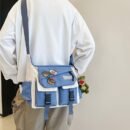 Large Capacity Nylon Messenger Bag for Students - Casual Japanese-Inspired Crossbody with Adjustable Strap, Contrasting Colors, and Badge Set - Ideal for School and Shopping, School Shoulder Bag|Contrasting Colors Bag|Adjustable Strap Bag