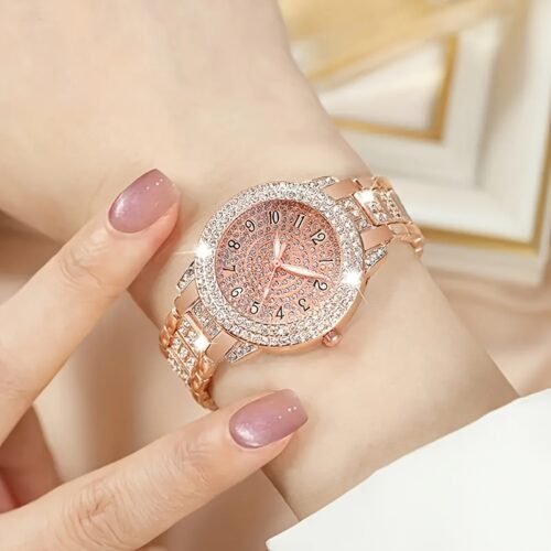[Single-piece Luxurious Quartz Watch] Luxurious Single-piece Ladies' Fashion Quartz Watch With A Golden Dial And Golden Hands, Perfect For Eid And Mother's Day Gifts.