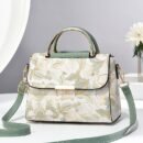 Elegant Floral Print Women's Handbag - Stylish Crossbody Bag with Golden-Tone Hardware, White Base & Black/Beige Floral Pattern, Lightweight & Spacious for Everyday Use