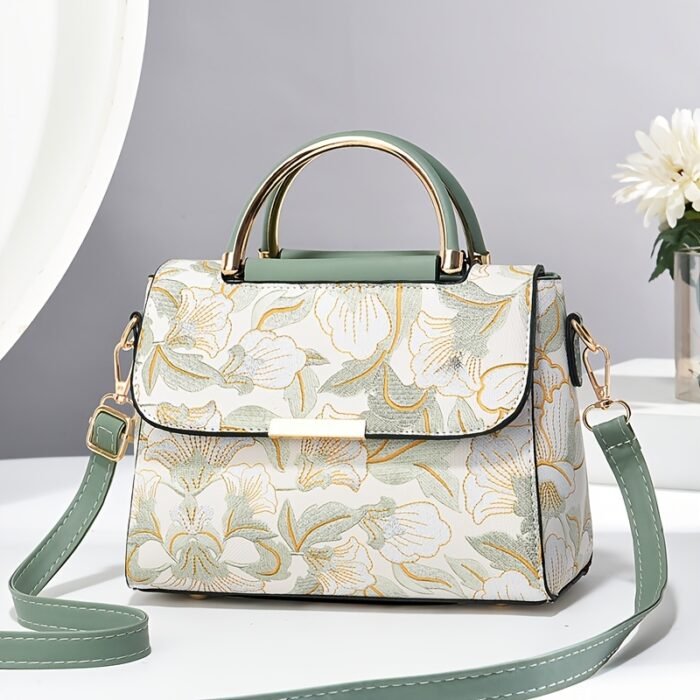Elegant Floral Print Women's Handbag - Stylish Crossbody Bag with Golden-Tone Hardware, White Base & Black/Beige Floral Pattern, Lightweight & Spacious for Everyday Use - Image 13