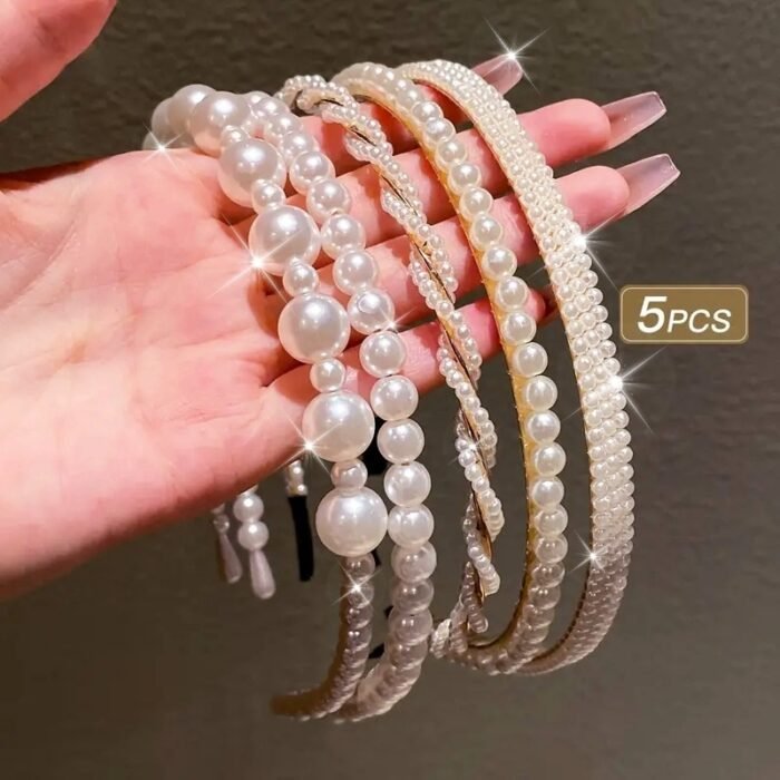 5pcs Elegant Faux Pearl Headbands for Women - Chic Plastic Hair Hoops with Imitation Pearls, Perfect for Styling and Accessories, Minimalist Design, Hair Accessories for Wome - Image 16