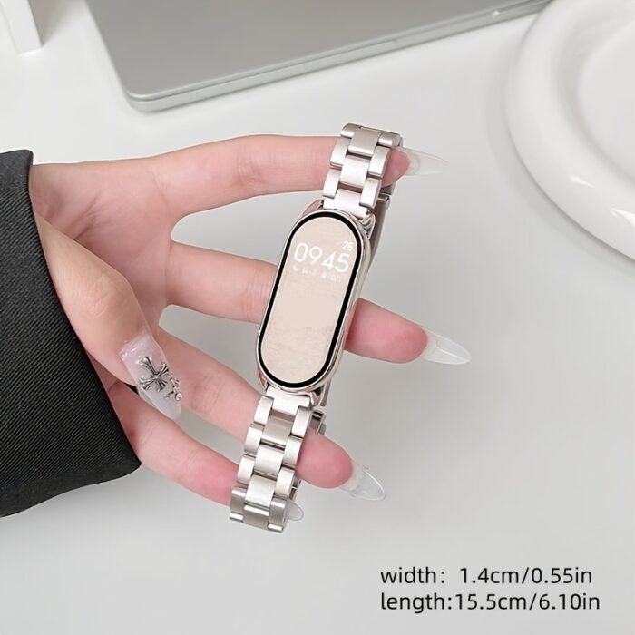 Xiaomi Band Slim Version Three-Steel Band, Suitable for Xiaomi Band 9 and Xiaomi Band 8, NFC Version Compatible, Women'S Fashionable Temperament Watch Strap, Starlight Color/Silvery/Black, Stainless Steel Wristband, Butterfly Buckle Design Watch Strap, Watch Replacement Strap, Fashionable Classic Women'S Watch Strap, with Watch Band Adjustment and Disassembly Too