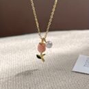 Elegant 14K Gold Plated Golden Plated Tulip Pendant Necklace with Pink & White Imitation Imitation Pearl, Golden-Tone Alloy Chain Collarbone Jewelry for Women - Birthday Anniversary Christmas Gift, Best for Christmas