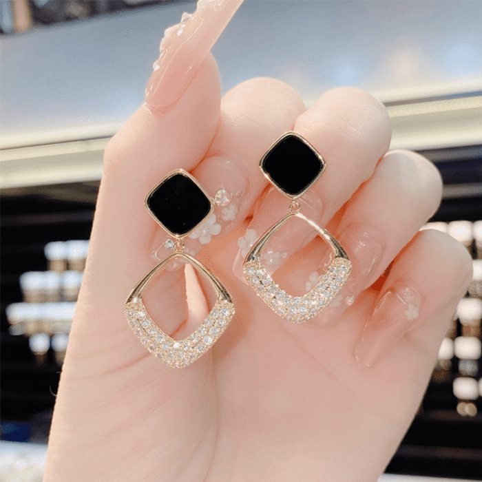 Vintage Oil Drop Square Shape Faux Gemstone Drop Dangle Earrings Female Ear Accessories Fashionable Women'S Hanging Earrings, Suitable for All Seasons, Accessories, Gifts for Family And Friends - Image 2