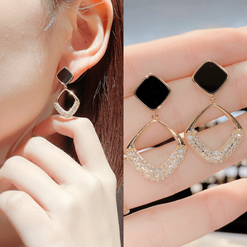Vintage Oil Drop Square Shape Faux Gemstone Drop Dangle Earrings Female Ear Accessories Fashionable Women'S Hanging Earrings, Suitable for All Seasons, Accessories, Gifts for Family And Friends