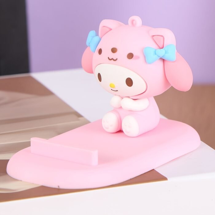 1pc Cute 3D Cartoon Character Phone Stand - PVC, Non-Waterproof, Ideal for Desk & Bedside, Pink Bow Design, Perfect for Mobile Phones, Desk Accessories - Image 7