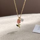 Elegant 14K Gold Plated Golden Plated Tulip Pendant Necklace with Pink & White Imitation Imitation Pearl, Golden-Tone Alloy Chain Collarbone Jewelry for Women - Birthday Anniversary Christmas Gift, Best for Christmas