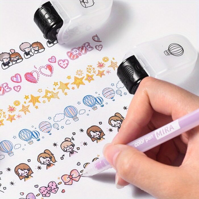 Creative Cartoon Flower Rolling Stamp - DIY Graffiti Seal for Journals & Crafts, Rectangular Plastic Art Supplies - Image 6