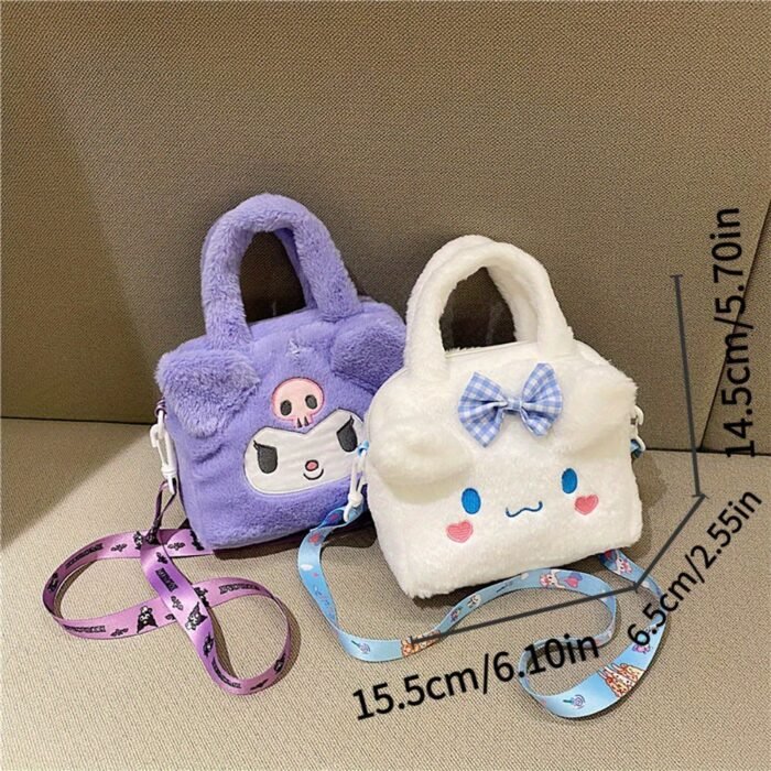 Sanrio Plush Tote Bag, Kawaii Kuromi Cinnamoroll Melody Cartoon Anime Handbag, Adjustable Strap Crossbody Bag for Ladies and s Travel Pouch - Image 5