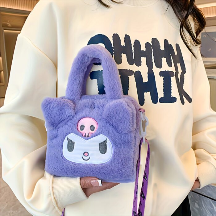 Sanrio Plush Tote Bag, Kawaii Kuromi Cinnamoroll Melody Cartoon Anime Handbag, Adjustable Strap Crossbody Bag for Ladies and s Travel Pouch - Image 8