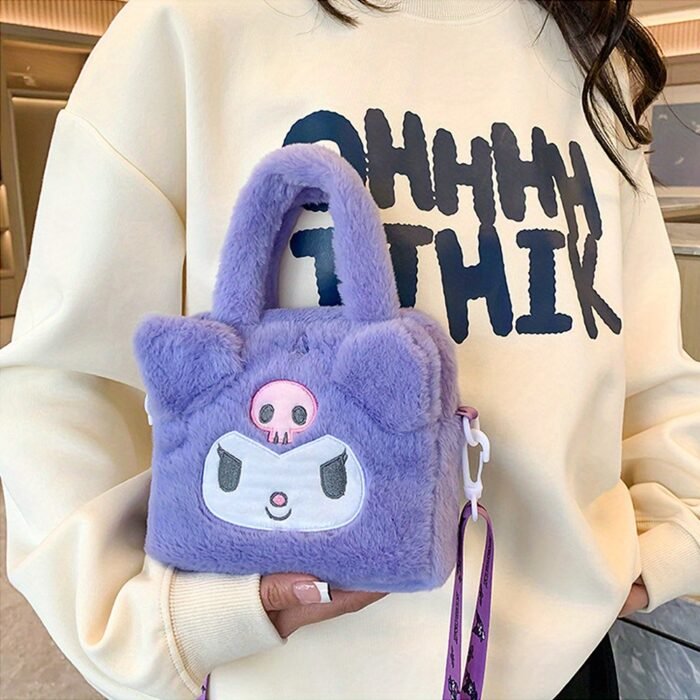 Sanrio Plush Tote Bag, Kawaii Kuromi Cinnamoroll Melody Cartoon Anime Handbag, Adjustable Strap Crossbody Bag for Ladies and s Travel Pouch - Image 2