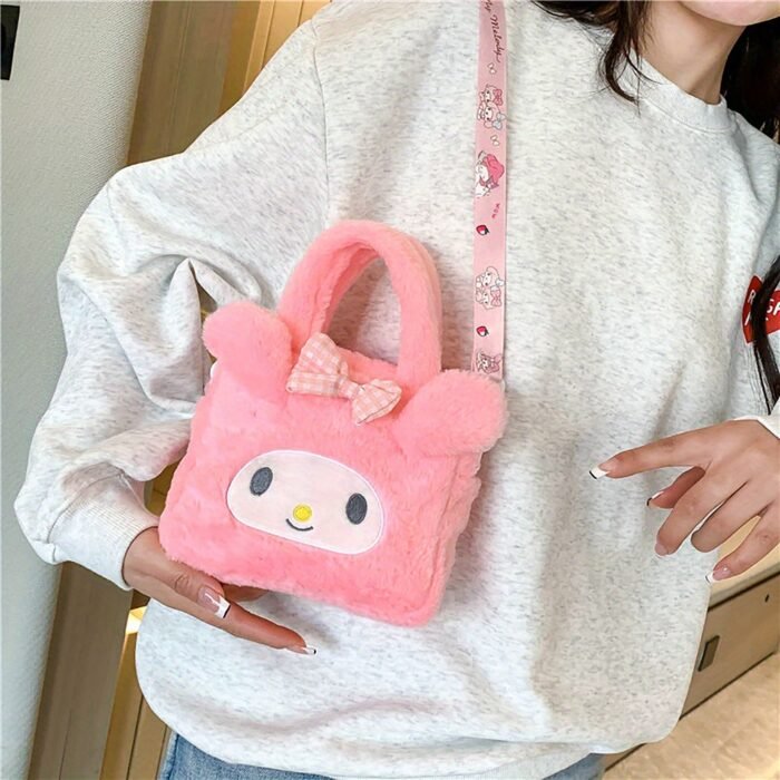 Sanrio Plush Tote Bag, Kawaii Kuromi Cinnamoroll Melody Cartoon Anime Handbag, Adjustable Strap Crossbody Bag for Ladies and s Travel Pouch - Image 10