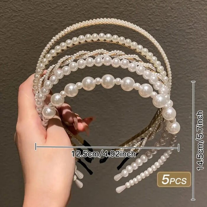 5pcs Elegant Faux Pearl Headbands for Women - Chic Plastic Hair Hoops with Imitation Pearls, Perfect for Styling and Accessories, Minimalist Design, Hair Accessories for Wome - Image 3