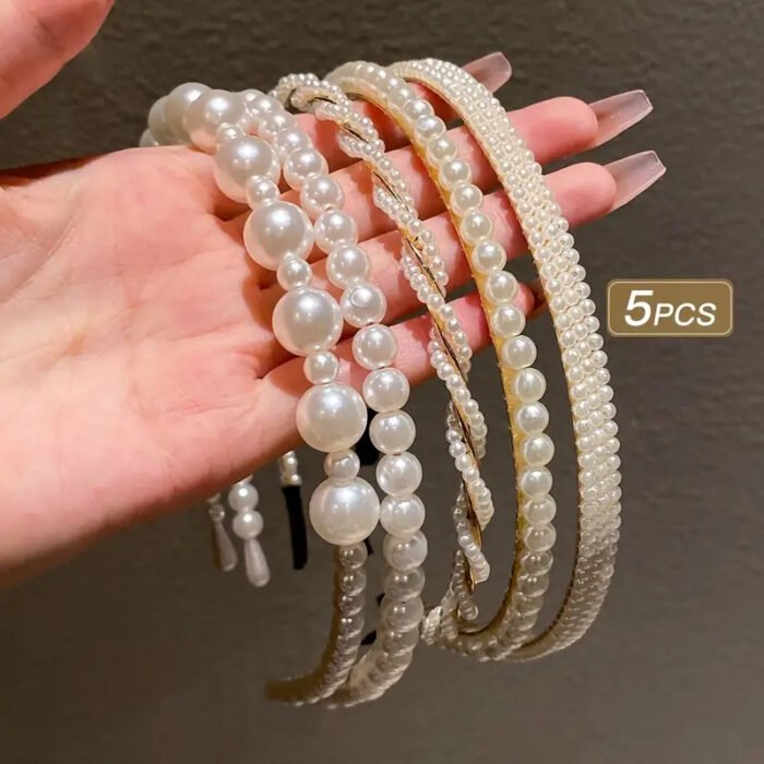 5pcs Elegant Faux Pearl Headbands for Women - Chic Plastic Hair Hoops with Imitation Pearls, Perfect for Styling and Accessories, Minimalist Design, Hair Accessories for Wome - Image 4