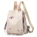 Ethnic-Inspired 3D Floral Embroidery Backpack for Women - Soft Nylon, Casual Style, Utility Pocket, Non, Black, Beige, Blue, Casual Travel Bag|Ethnic Embroidery Bag|Durable Zipper Closure, Backpack