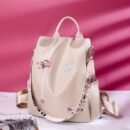 Ethnic-Inspired 3D Floral Embroidery Backpack for Women - Soft Nylon, Casual Style, Utility Pocket, Non, Black, Beige, Blue, Casual Travel Bag|Ethnic Embroidery Bag|Durable Zipper Closure, Backpack