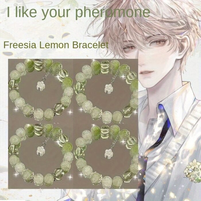 Women's Lemon Floral Bracelet - Green Beads with White Flower Charms & Accents, Lightweight Everyday Jewelry for Spring Summer, Korean Japanese Style Fashion Accessory, Summer Wristwear | Minimalist Bead Design | Sparkling Elements - Image 2
