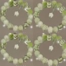 Women's Lemon Floral Bracelet - Green Beads with White Flower Charms & Accents, Lightweight Everyday Jewelry for Spring Summer, Korean Japanese Style Fashion Accessory, Summer Wristwear | Minimalist Bead Design | Sparkling Elements
