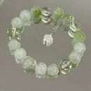 Women's Lemon Floral Bracelet - Green Beads with White Flower Charms & Accents, Lightweight Everyday Jewelry for Spring Summer, Korean Japanese Style Fashion Accessory, Summer Wristwear | Minimalist Bead Design | Sparkling Elements