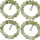 Women's Lemon Floral Bracelet - Green Beads with White Flower Charms & Accents, Lightweight Everyday Jewelry for Spring Summer, Korean Japanese Style Fashion Accessory, Summer Wristwear | Minimalist Bead Design | Sparkling Elements