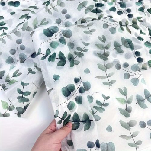 50pcs Eucalyptus Leaf Print Tissue Paper - Translucent Green Gift Wrap for Weddings, Birthdays & More