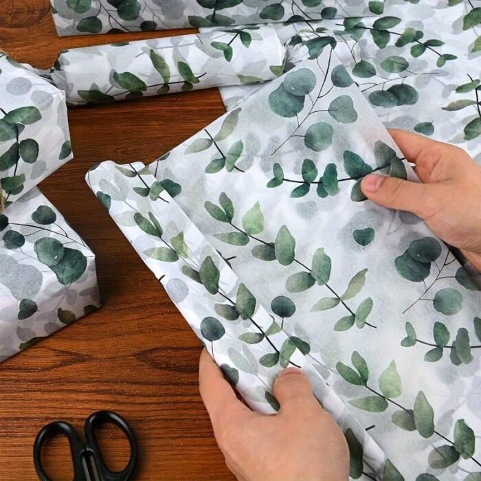 50pcs Eucalyptus Leaf Print Tissue Paper - Translucent Green Gift Wrap for Weddings, Birthdays & More - Image 2