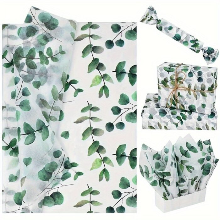 50pcs Eucalyptus Leaf Print Tissue Paper - Translucent Green Gift Wrap for Weddings, Birthdays & More - Image 3