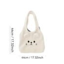 Soft Plush Cozy Tote Bag for Women - Magnetic Closure, Cute Cartoon Embroidery, Perfect for School & Shopping - Available in Deep Brown/White