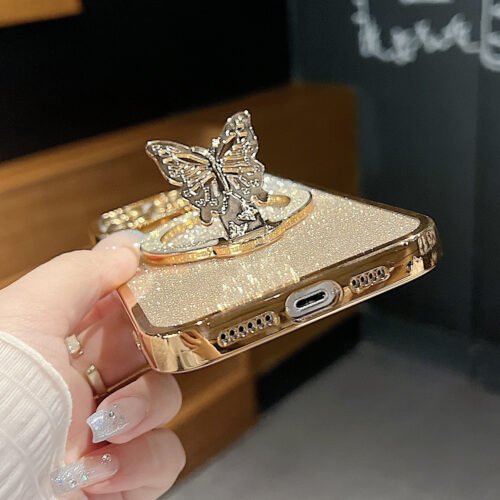 [Glitter Case] Wireless Charging Magnetic Case | Fashion Girl Glitter Transparent For IPhone 16 15 11 12 13 14 Pro Max Plus | Butterfly Holder Stand Cover