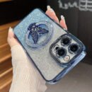 [Glitter Case] Wireless Charging Magnetic Case | Fashion Girl Glitter Transparent For IPhone 16 15 11 12 13 14 Pro Max Plus | Butterfly Holder Stand Cover