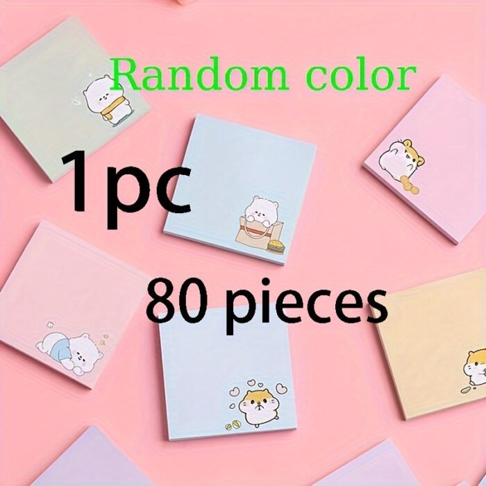 [Multi-Purpose Memo Pads Assorted] 80-Pack Cute Cartoon Sticky Notes - Solid Color, Self-Adhesive, Tear-Off, Assorted Colors, Office & School Supplies, Easy Post & Remove, Multi-Purpose Memo Pads - Image 6
