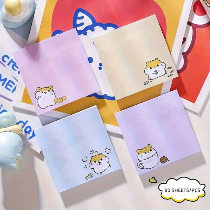 [Multi-Purpose Memo Pads Assorted] 80-Pack Cute Cartoon Sticky Notes - Solid Color, Self-Adhesive, Tear-Off, Assorted Colors, Office & School Supplies, Easy Post & Remove, Multi-Purpose Memo Pads - Image 2