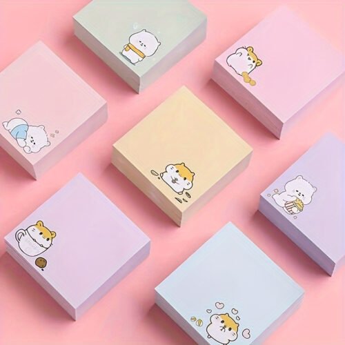 [Multi-Purpose Memo Pads Assorted] 80-Pack Cute Cartoon Sticky Notes - Solid Color, Self-Adhesive, Tear-Off, Assorted Colors, Office & School Supplies, Easy Post & Remove, Multi-Purpose Memo Pads