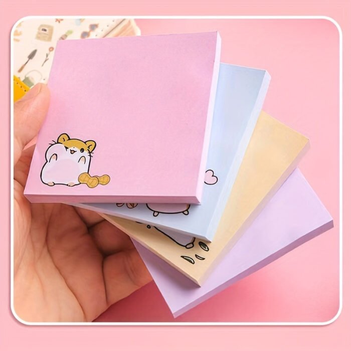 [Multi-Purpose Memo Pads Assorted] 80-Pack Cute Cartoon Sticky Notes - Solid Color, Self-Adhesive, Tear-Off, Assorted Colors, Office & School Supplies, Easy Post & Remove, Multi-Purpose Memo Pads - Image 4