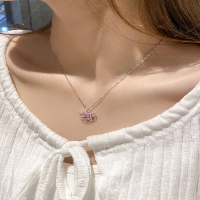1pc Elegant Korean-Japanese Style Women's Necklace with Sparkling Pink Heart Rhinestone Pendant - Delicate Chain Jewelry Gift for Weddings, Anniversaries & Special Occasions, Necklace for Girlfriend, Wedding Accessory, Sleek Design - Image 6