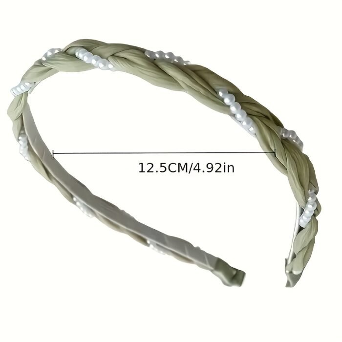 1pc Elegant Twisted Floral Headband with Faux Imitation Pearls - Sweet Style, Non-Slip, Green Ribbon & White Faux Pearl Design, Perfect for Daily Wear or Special Occasions, Daily Headband|Elegant Hair Accessory|Ribbon Headband - Image 6