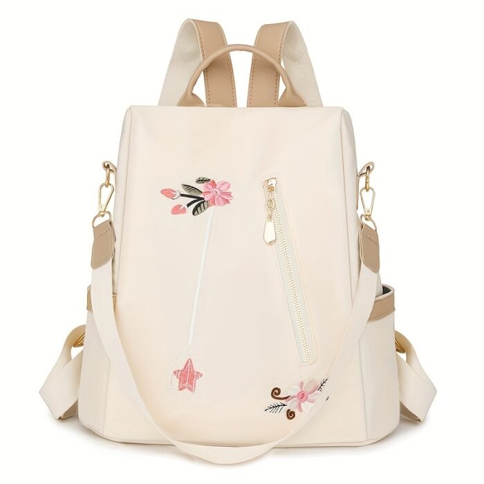 Stylish Floral Embroidered Backpack - Lightweight Anti-Theft Large Capacity Unisex Daypack with Adjustable & Detachable Straps, Zipper Closure, Polyester Lining for Commuting, Travel, School, Travel Backpack - Image 6